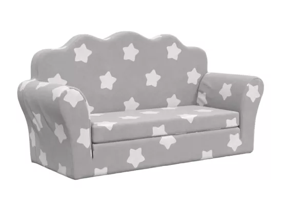 Canapé-lit enfant 2 places gris clair étoiles peluche douce