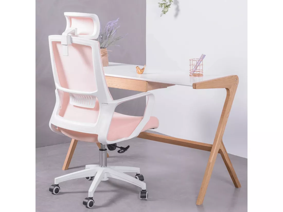 Chaise de bureau ergonomique en mesh respirante et appui-tête réglable - Mesh - Rose