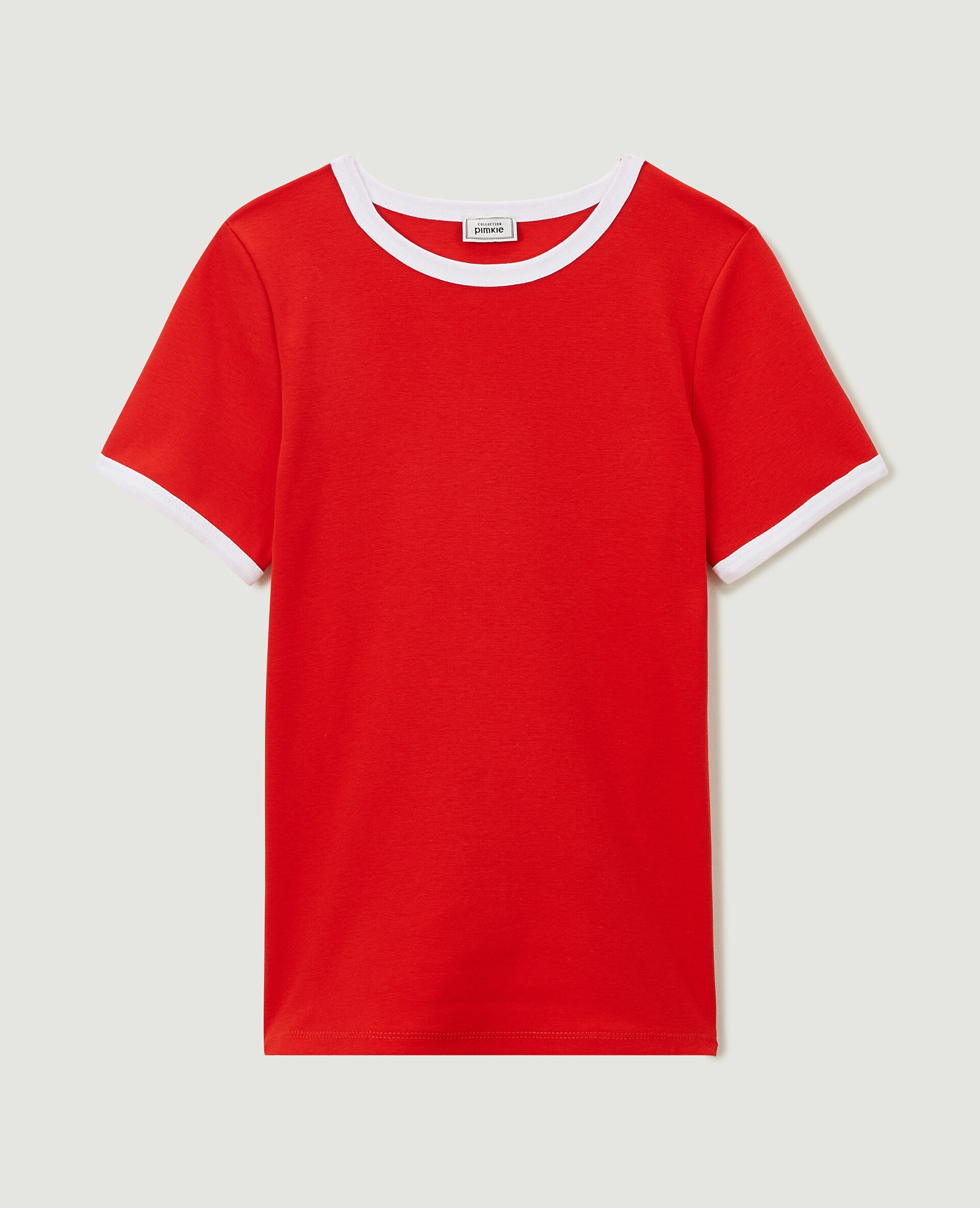 T-shirt manches courtes avec bords contrastés - Rouge