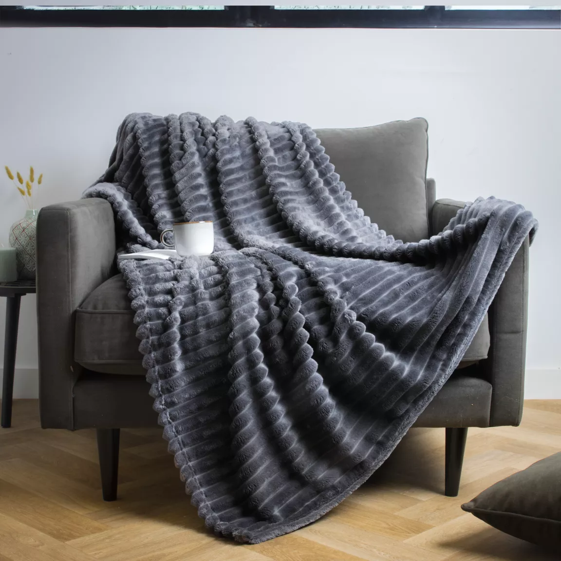 Plaid doux (125 x 150 cm) Dune Gris anthracite