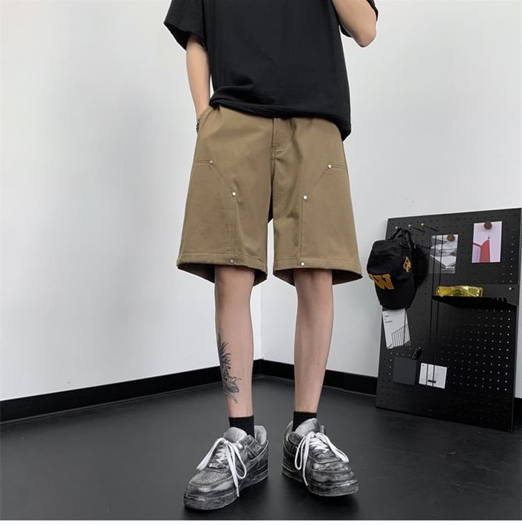Mimiyox - Mid Rise Effen Cargo Shorts met Studs