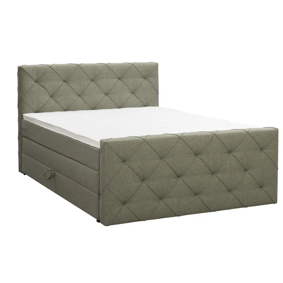 Boxspring met opbergruimte en voetbord Liv geruit - groen - 160x200cm
