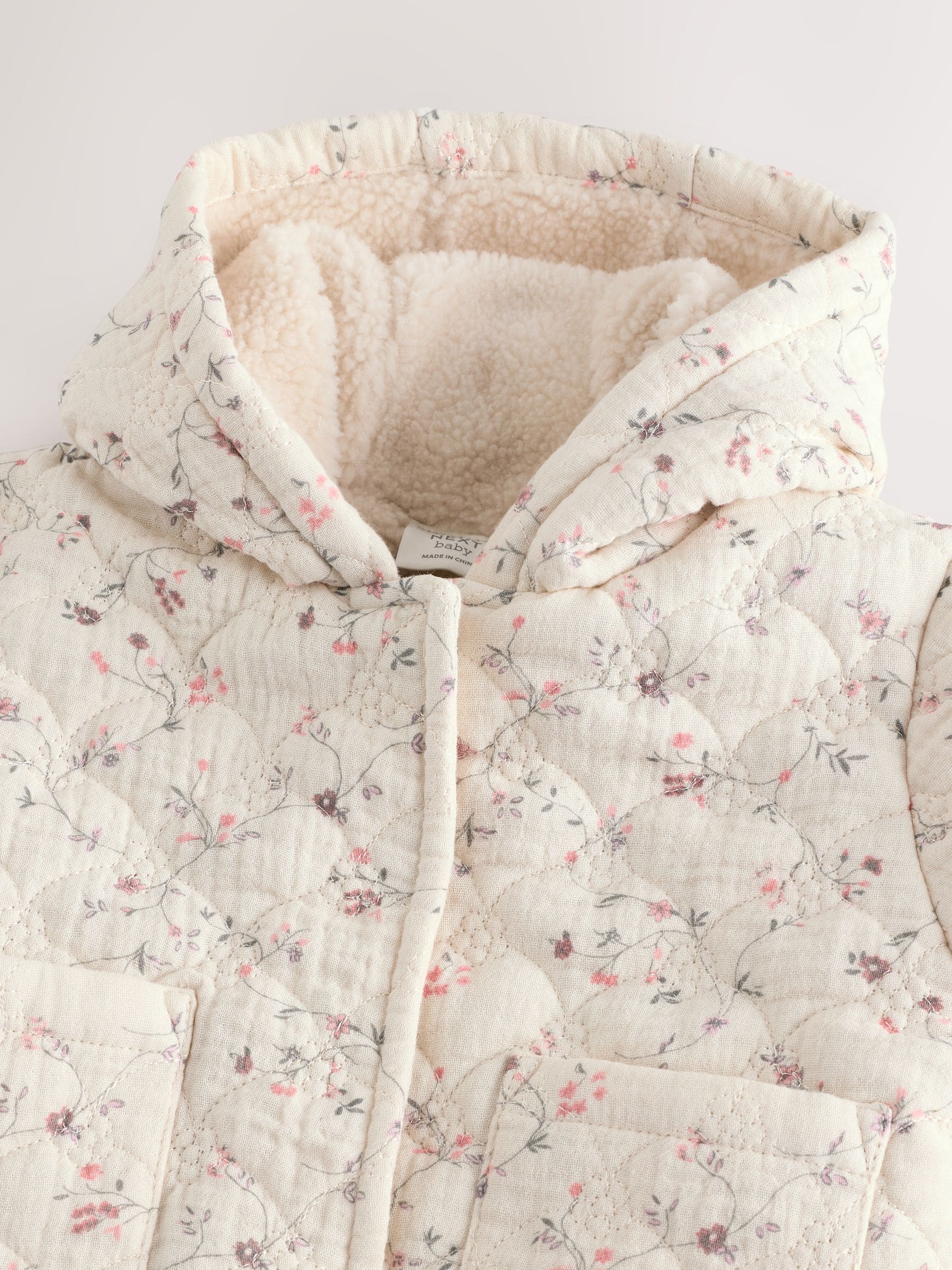Ecru met bloemenmotief - Baby jas van jersey met kreukeltextuur (0mnd-2jr)