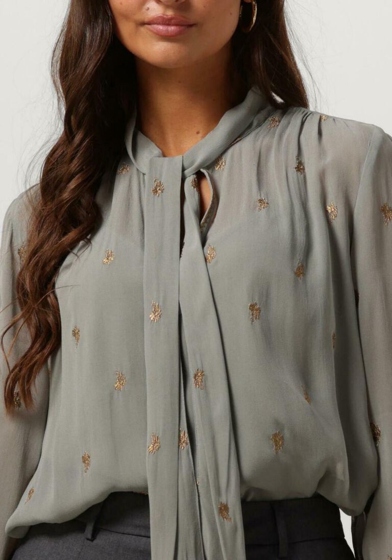 SCOTCH & SODA grijze scotch & soda blouse embroidered top with tie neck