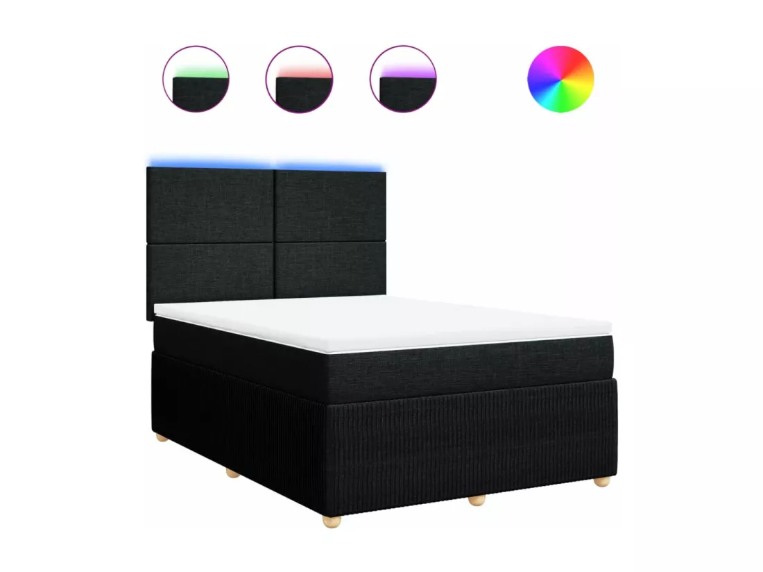 Sommier à lattes de lit avec matelas Noir 140x190 cm Tissu
