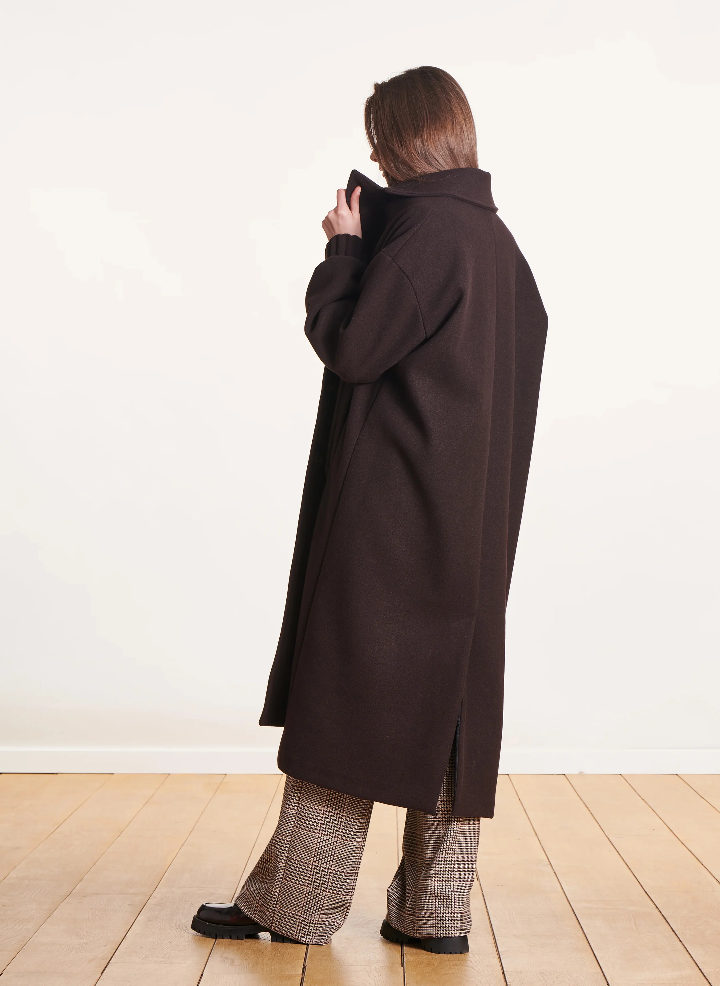 Manteau col tailleur | Marron