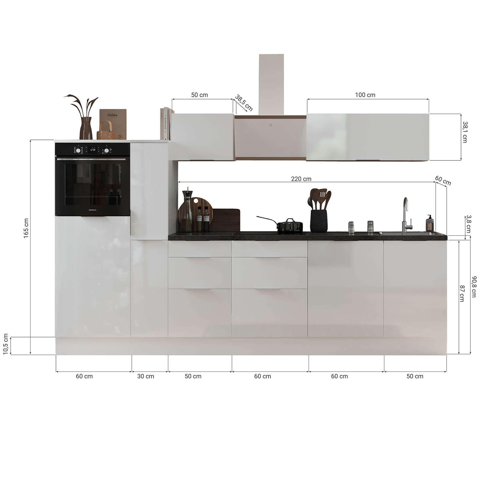 RESPEKTA Küchenblock - Artisan Eiche - mit E-Geräten - 310 cm