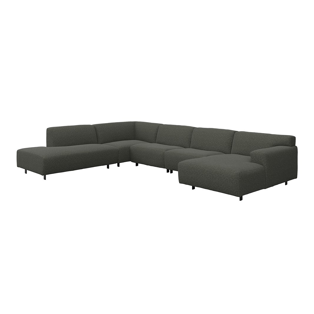 Vesta U-sofa Sjeselong høyre, 3-seter og åpen ende venstre. Big hjørnemodul, Tekstil Cortina Grey, sort metallben 10 cm, Comfort CM