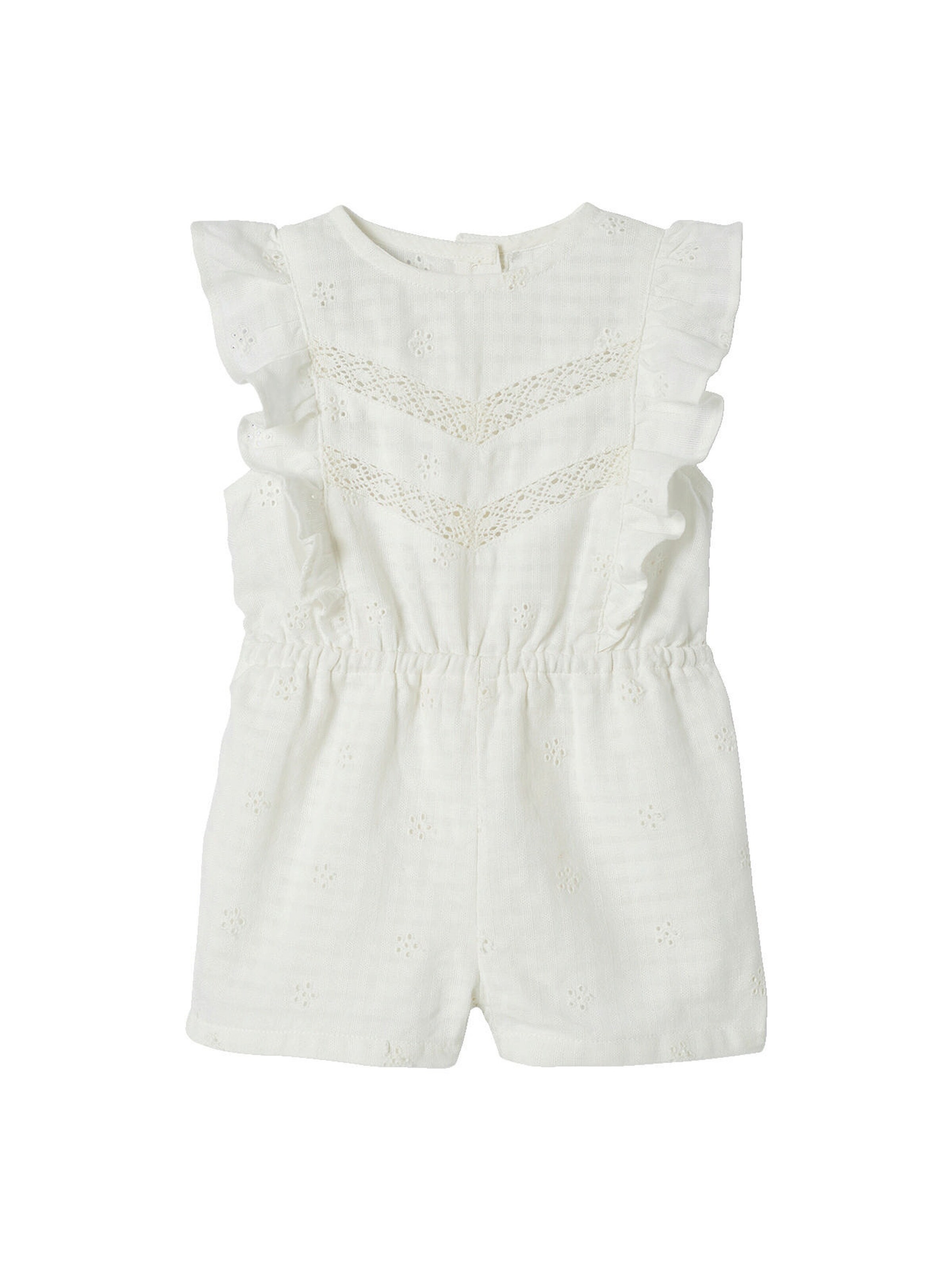 Vertbaudet Festlicher Baby Kurzoverall mit Lochstickereien wollweiß