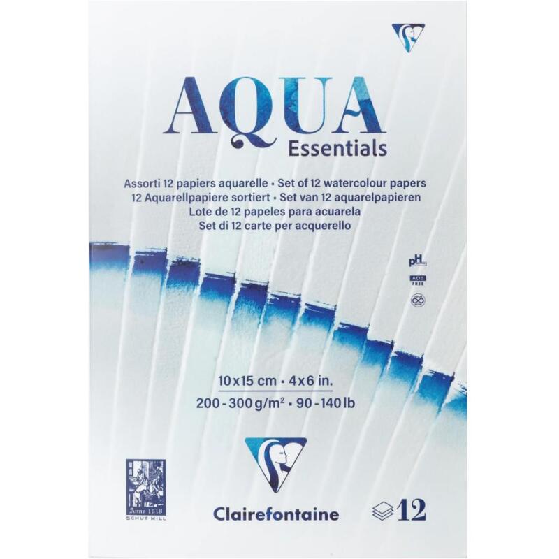 Aqua Essentials bloc collé 12 papiers aquarelle assortis 10x15cm 12F 200g-300g