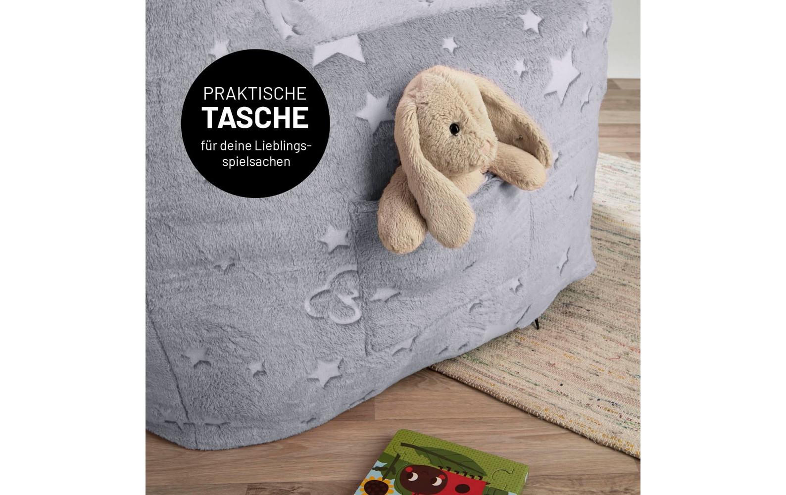Sessel Glow in the Dark Grau<br>Kindersessel mit leuchtendem Sternen-Design