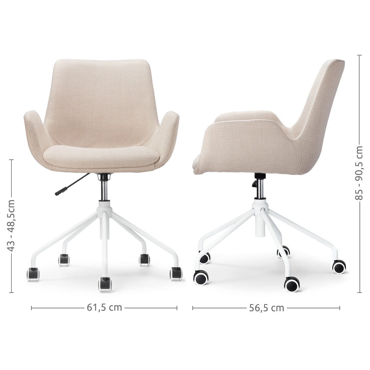 Nolon Nout-Eef Bureaustoel Beige - Armleuning - Wit Onderstel