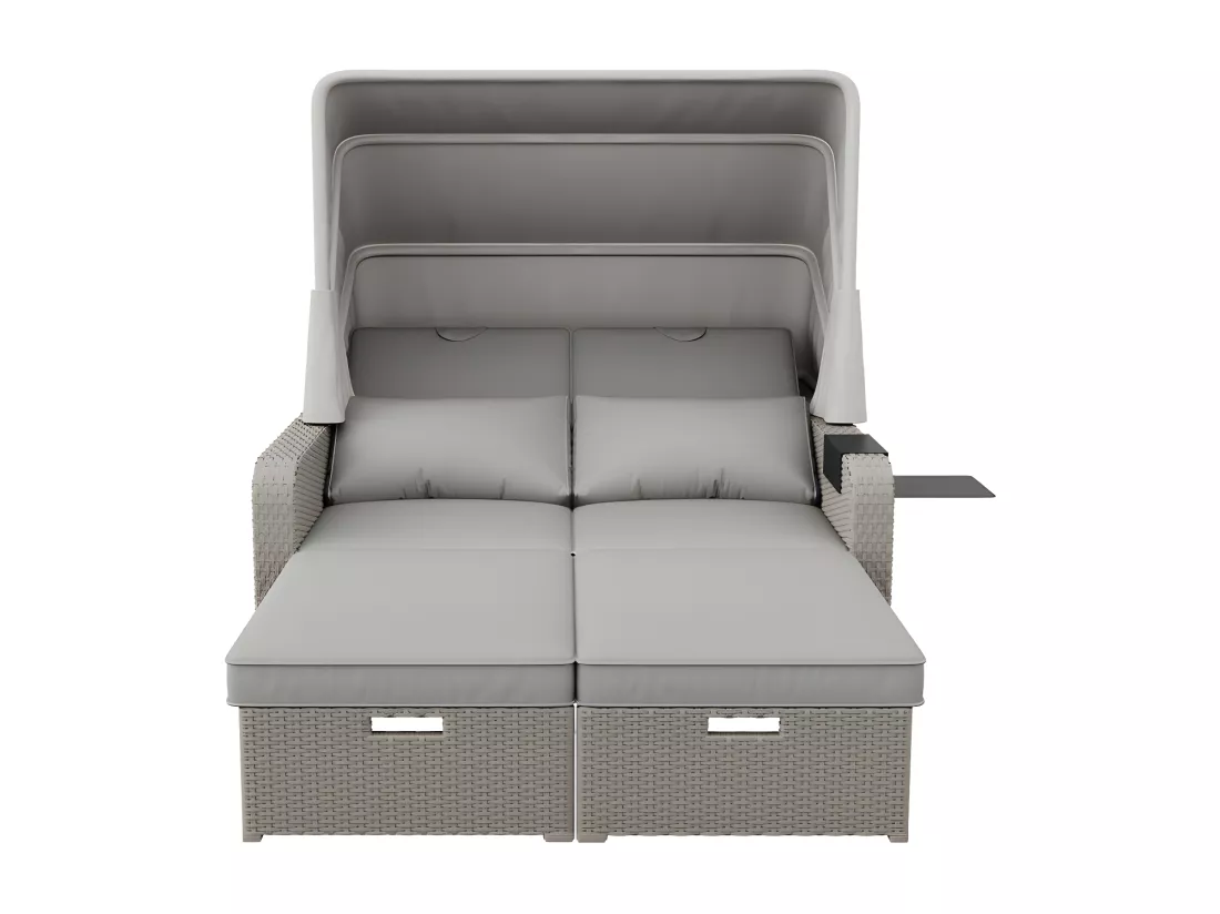 Salon de jardin extensible - Canapé lounge en rotin PE avec auvent réglable - structure en acier - Taupe
