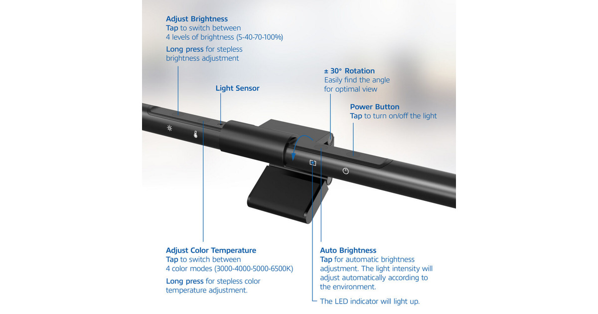 ACT ConnectivityDimbare Monitor LED Lichtbalk led-bar  (Zwart, USB-voeding, 3000K-6500K)