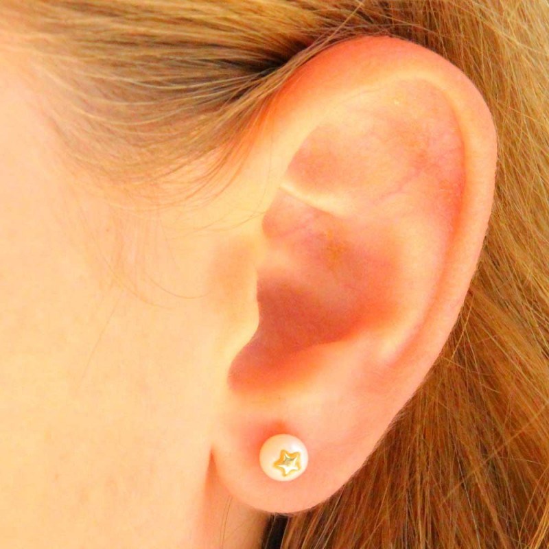Boucles d'Oreilles Or 18 Carats 750/000 Jaune - Perles de Culture et Etoile