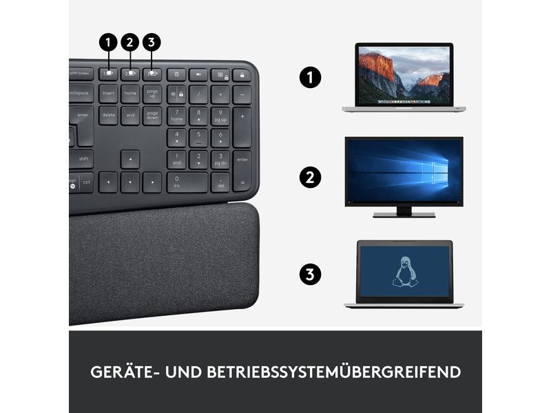 Logitech Tastatur K860 for Business Ergonomische und kabellose Tastatur mit Logi Bolt Empfänger