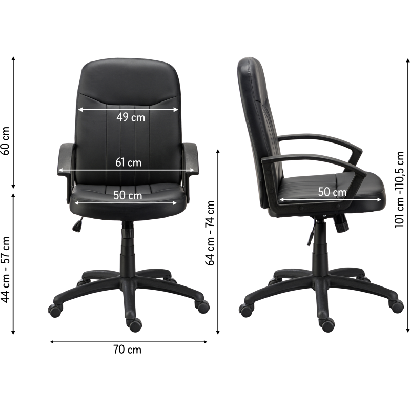 Fauteuil de bureau Harry simili cuir noir - dossier haut accoudoirs - mécanisme Basculant centré - pieds noir
