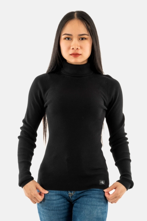Pull hiver calvin klein jeans woven label roll nec beh black