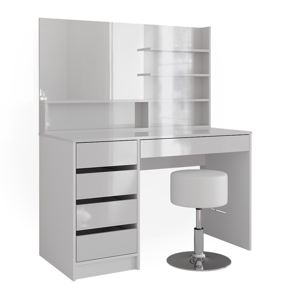 Vicco Schminktisch Sherry Weiß Hochglanz 120 x 75 cm Spiegel Regal Hocker modern