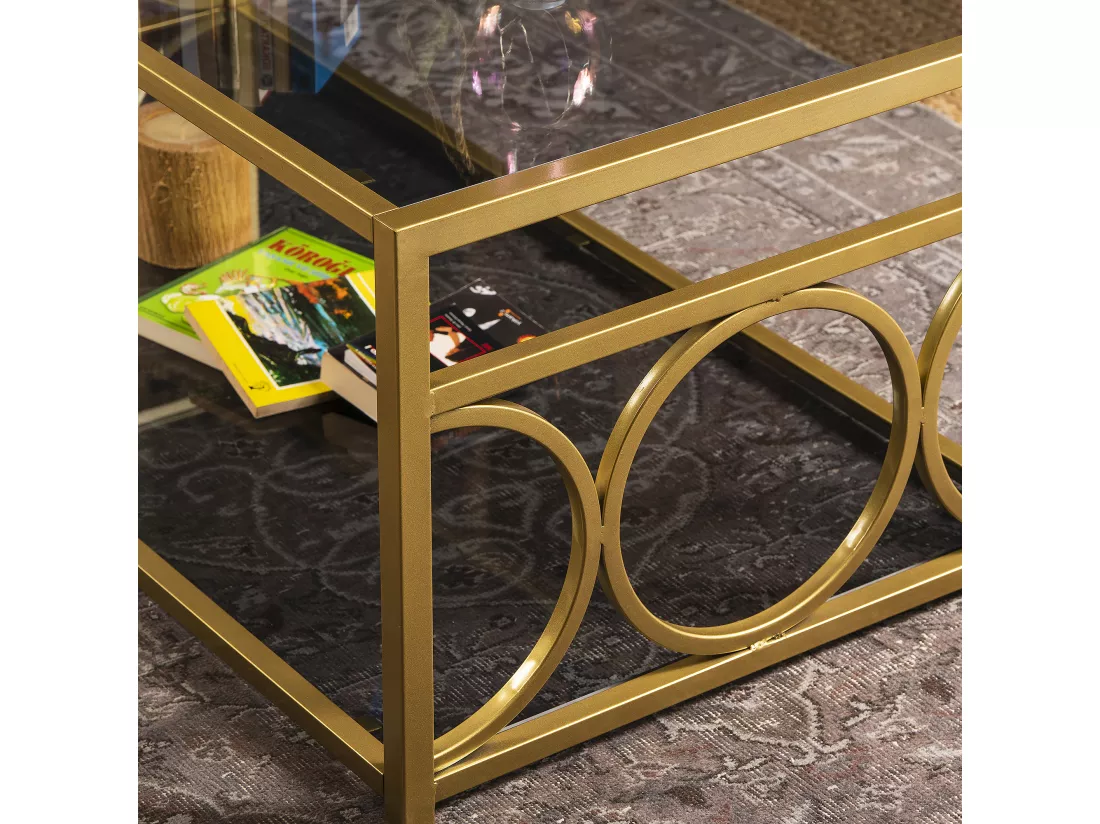 Table basse Fredericas métallique et verre tempéré (Doré)