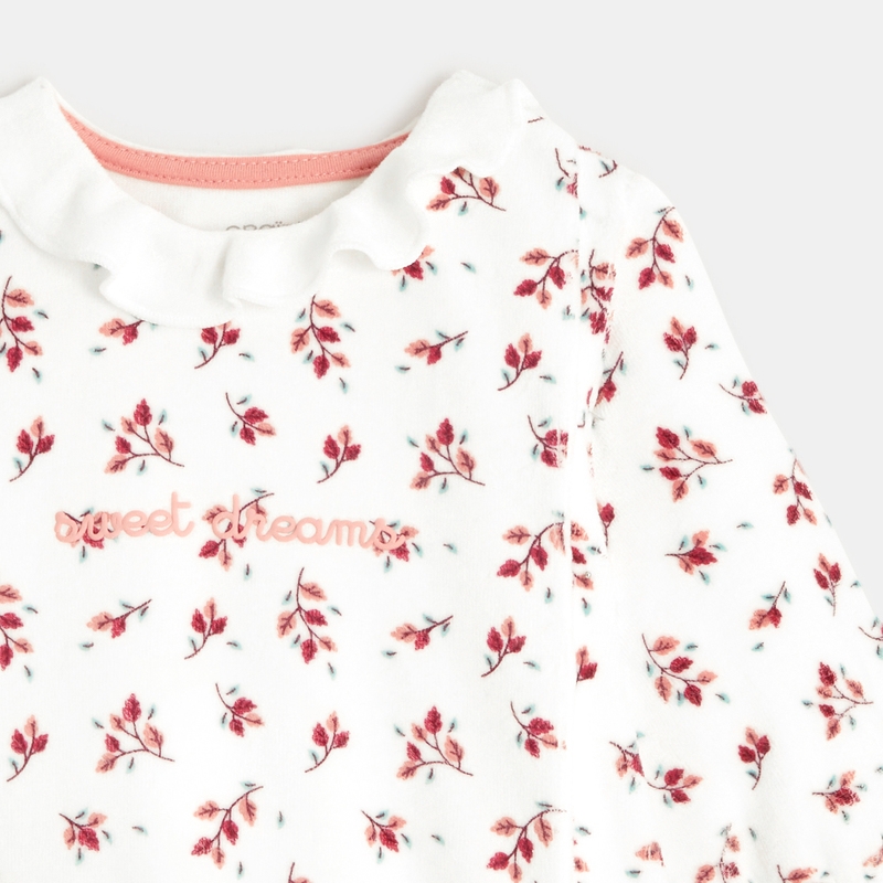 Dors-bien fleuri en velours rose bébé fille