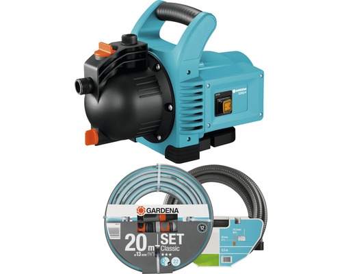 GARDENA 3000/4 tuinpompset inclusief aanzuigslang, tuinslang en aansluitstukken