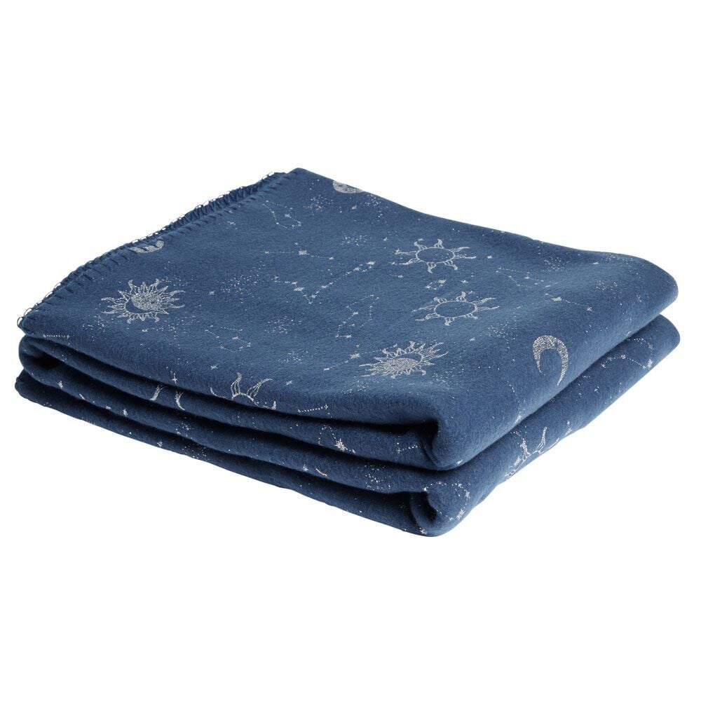 Coussin 40x40cm avec plaid 130x170cm thème astro bleu imprimé argenté