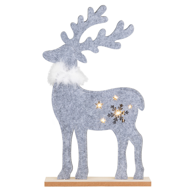 Hirsch mit LED - aus Filz und Holz - ca. 26,5 x 6 x 46 cm