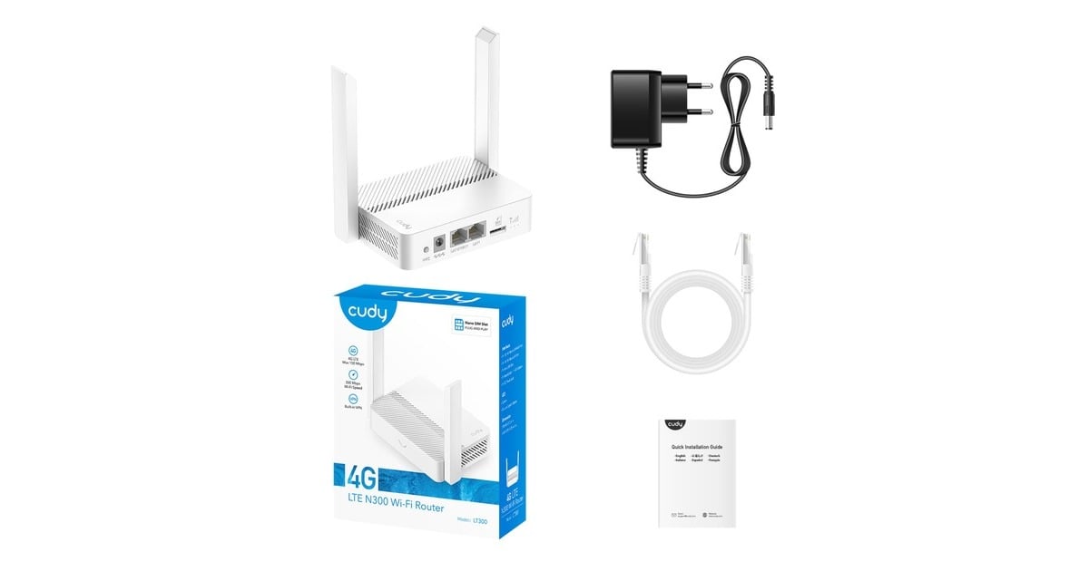 CudyN300 Wi-Fi 4G LTE Cat4 router  (Wit, Cudy App, nano SIM-slot)