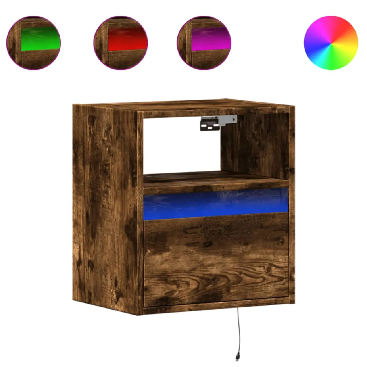 vidaXL Table de chevet murale LED chêne fumé