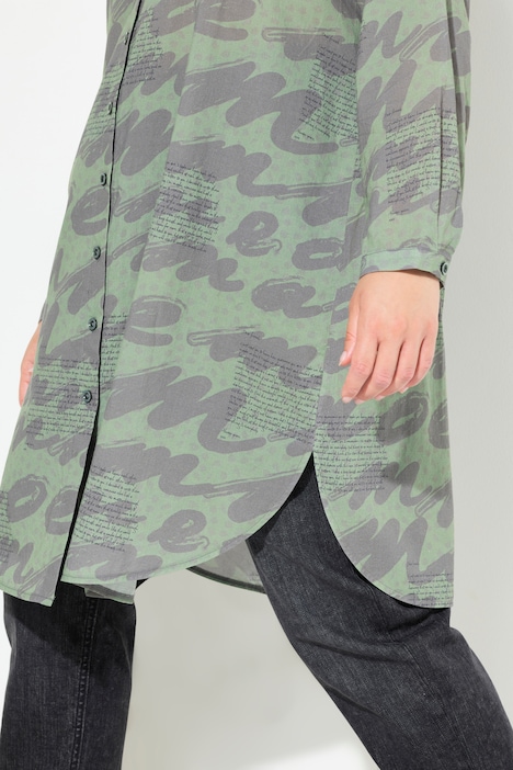 Longbluse, Scribble-Muster, Hemdkragen, Langarm