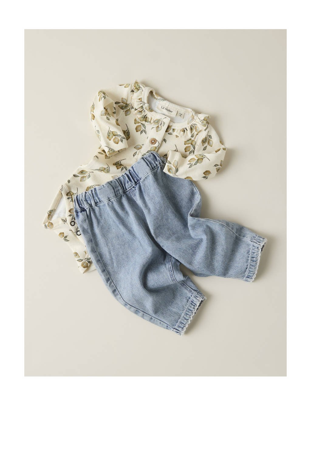 LIL' ATELIER romper met ruches offwhite/groen