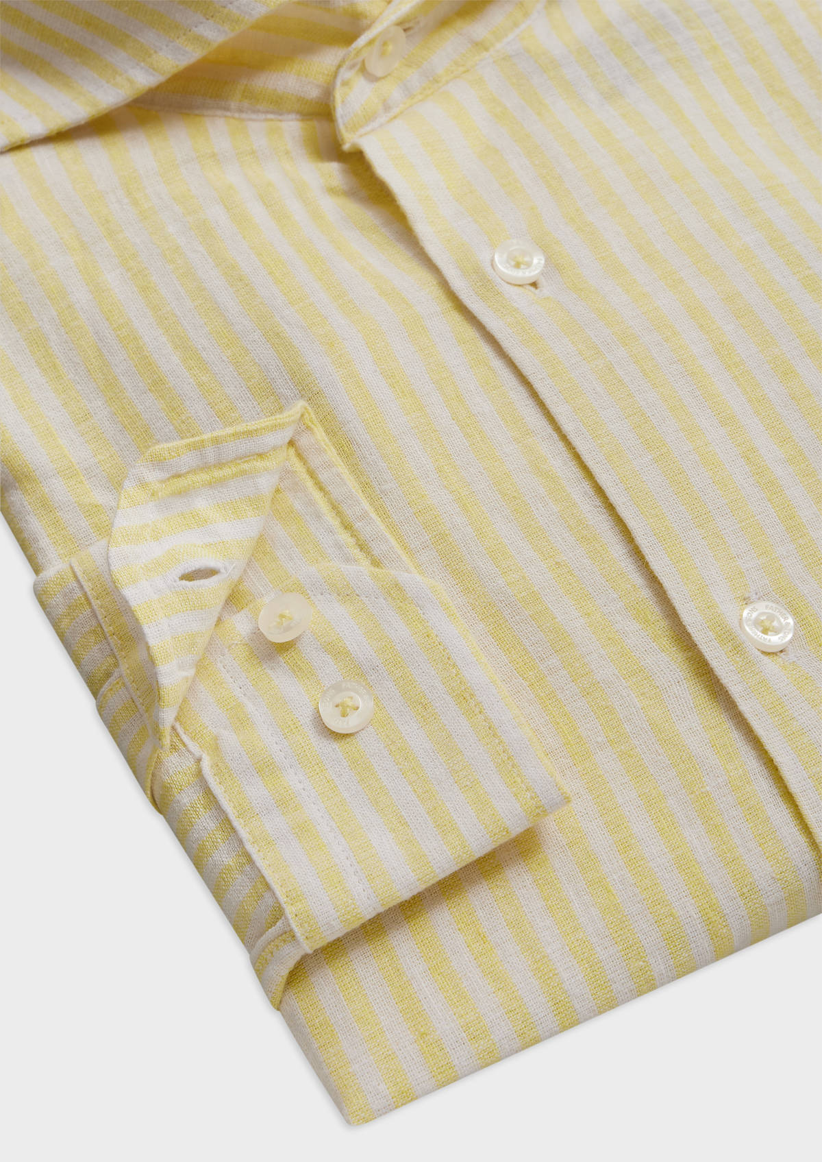 Chemise sport Slim en lin et coton blancs à rayures jaunes