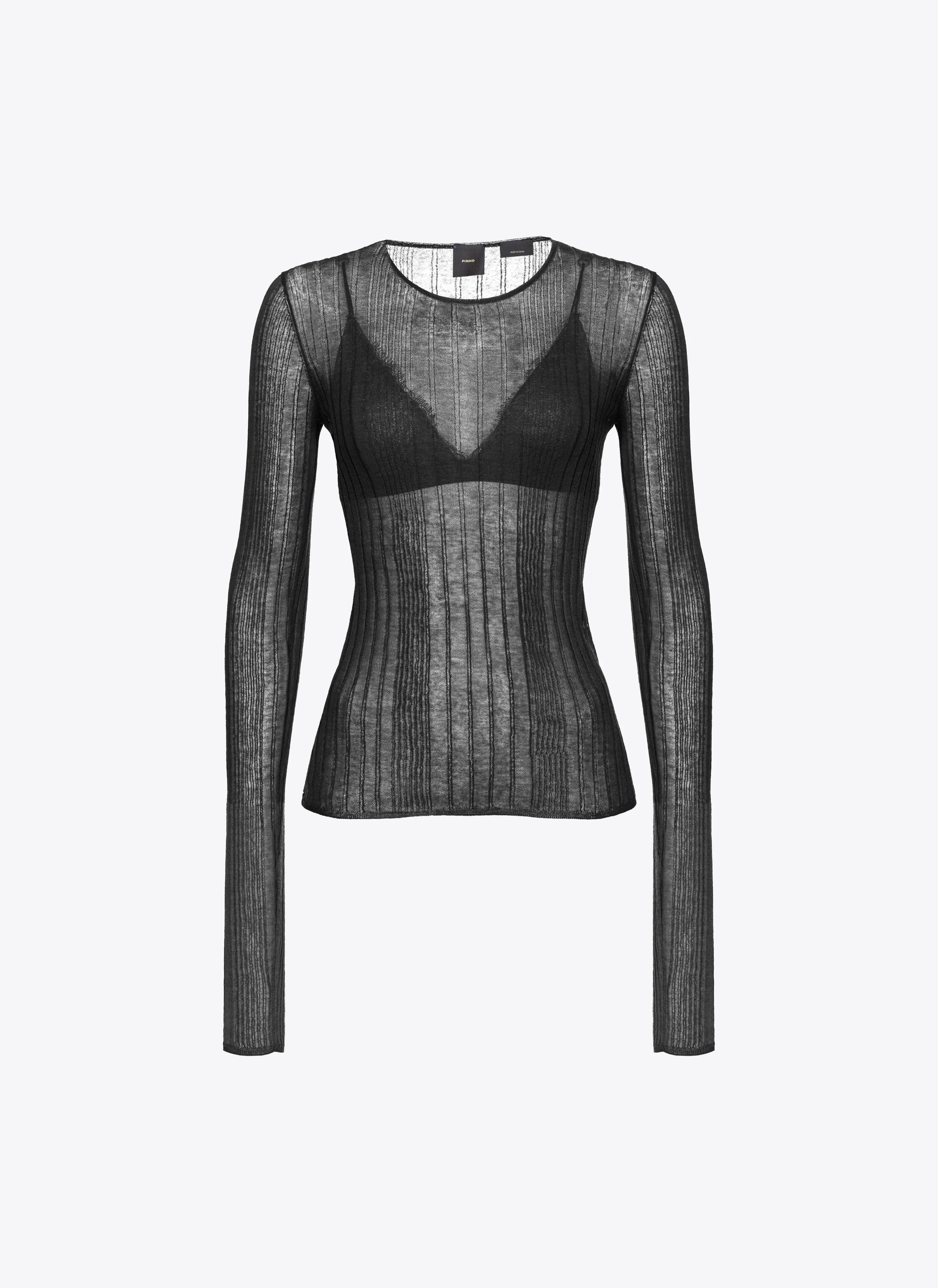 Pull semi-transparent côtelé | Noir