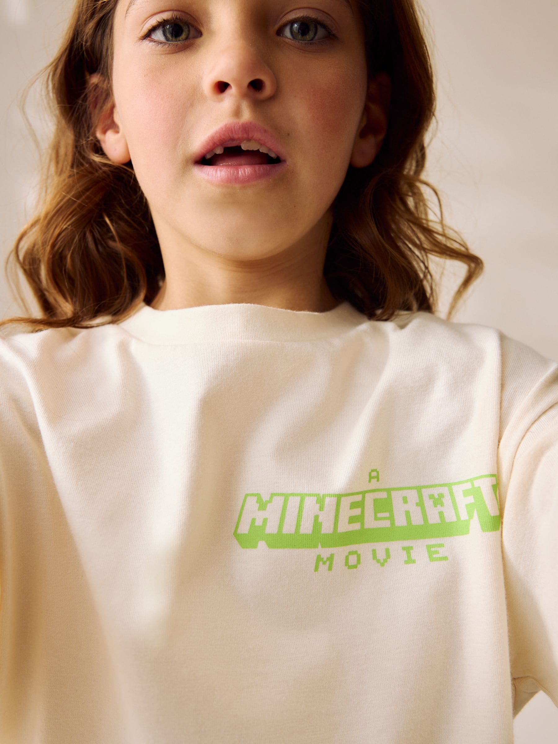 Crème - Oversized T-shirt met grafische print (3-16jr)