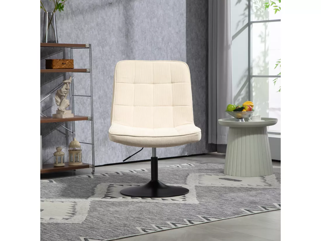 Fauteuil lounge HENRY chaise rembourrée avec base pivotante et couverture en velours côtelé beige