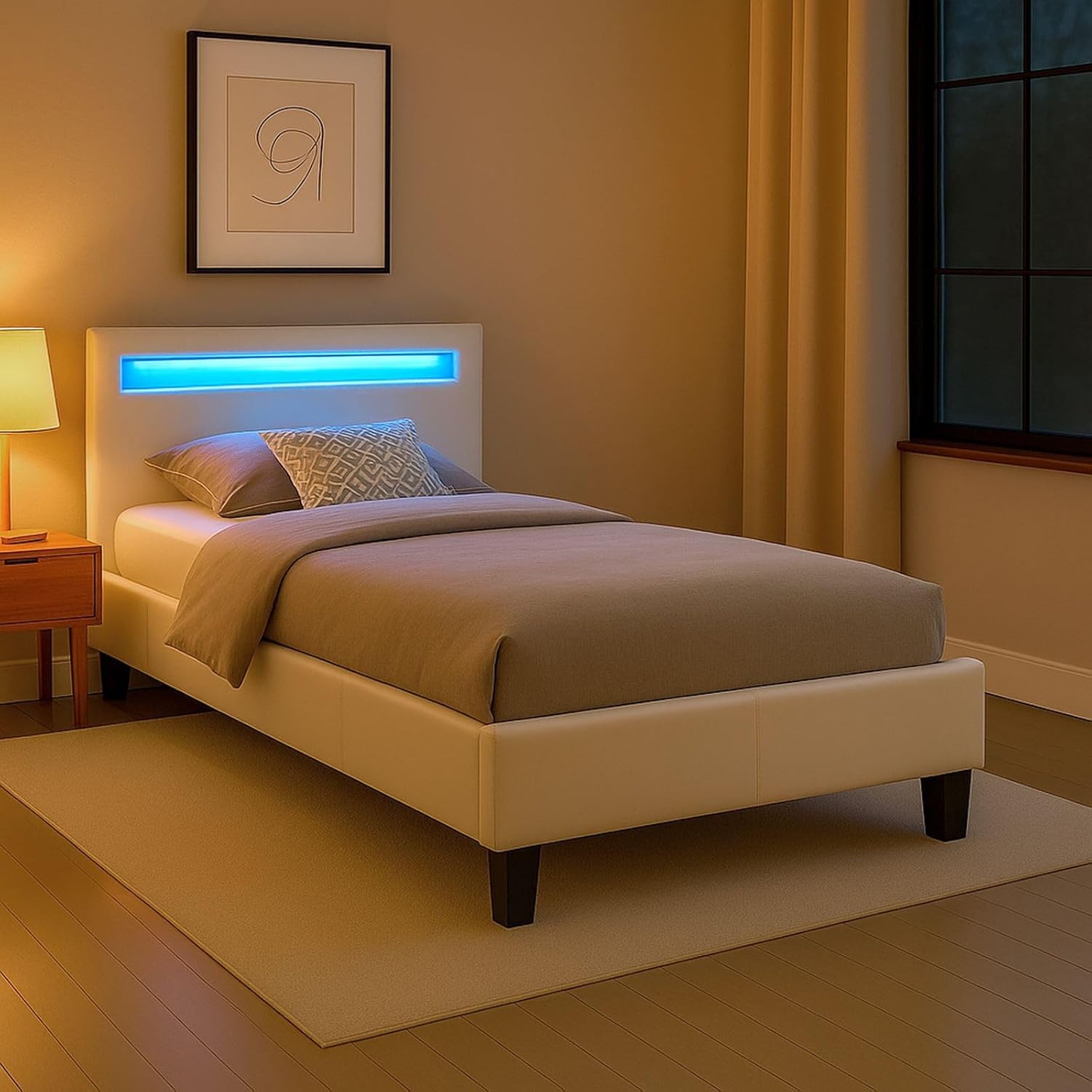 CARO-Möbel Polsterbett Mandalay mit LED Beleuchtung Einzelbett Lederbett 90 x 200 cm mit Lattenrahmen, Lederimitat in weiß