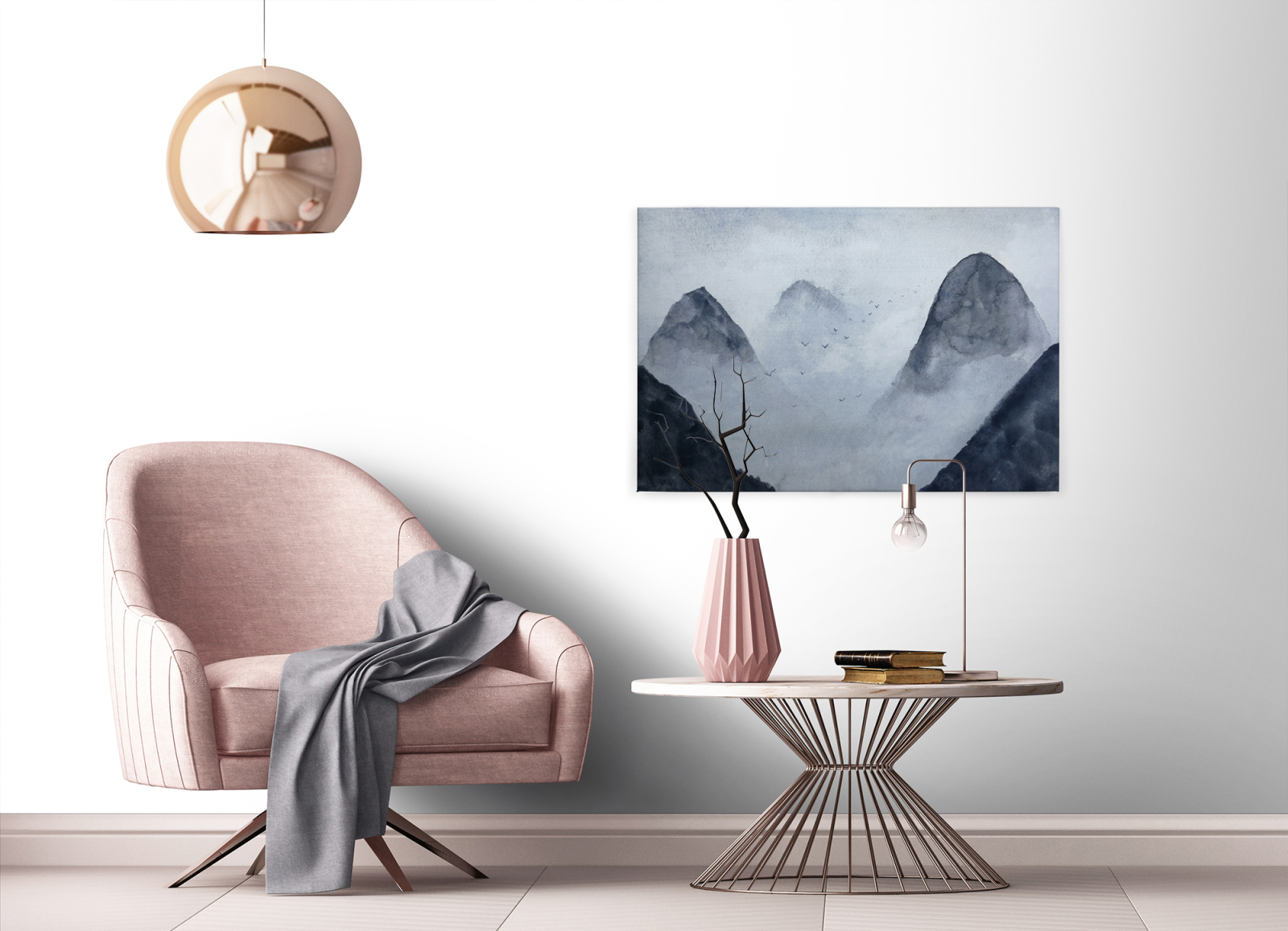 Leinwandbild BERGE - grau-weiß - 90x60 cm