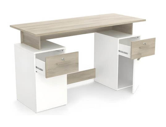 VENTE-UNIQUE - Bureau 2 caissons blanc/naturel platon - naturel clair