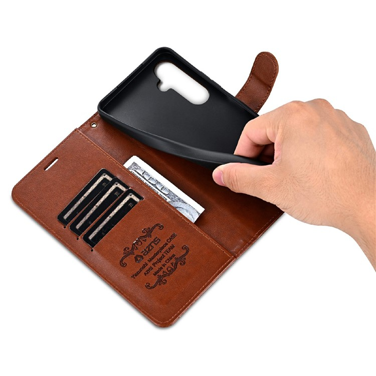 Samsung Galaxy A56 Leder Tasche Flip Cover mit Kartenfächer - Braun