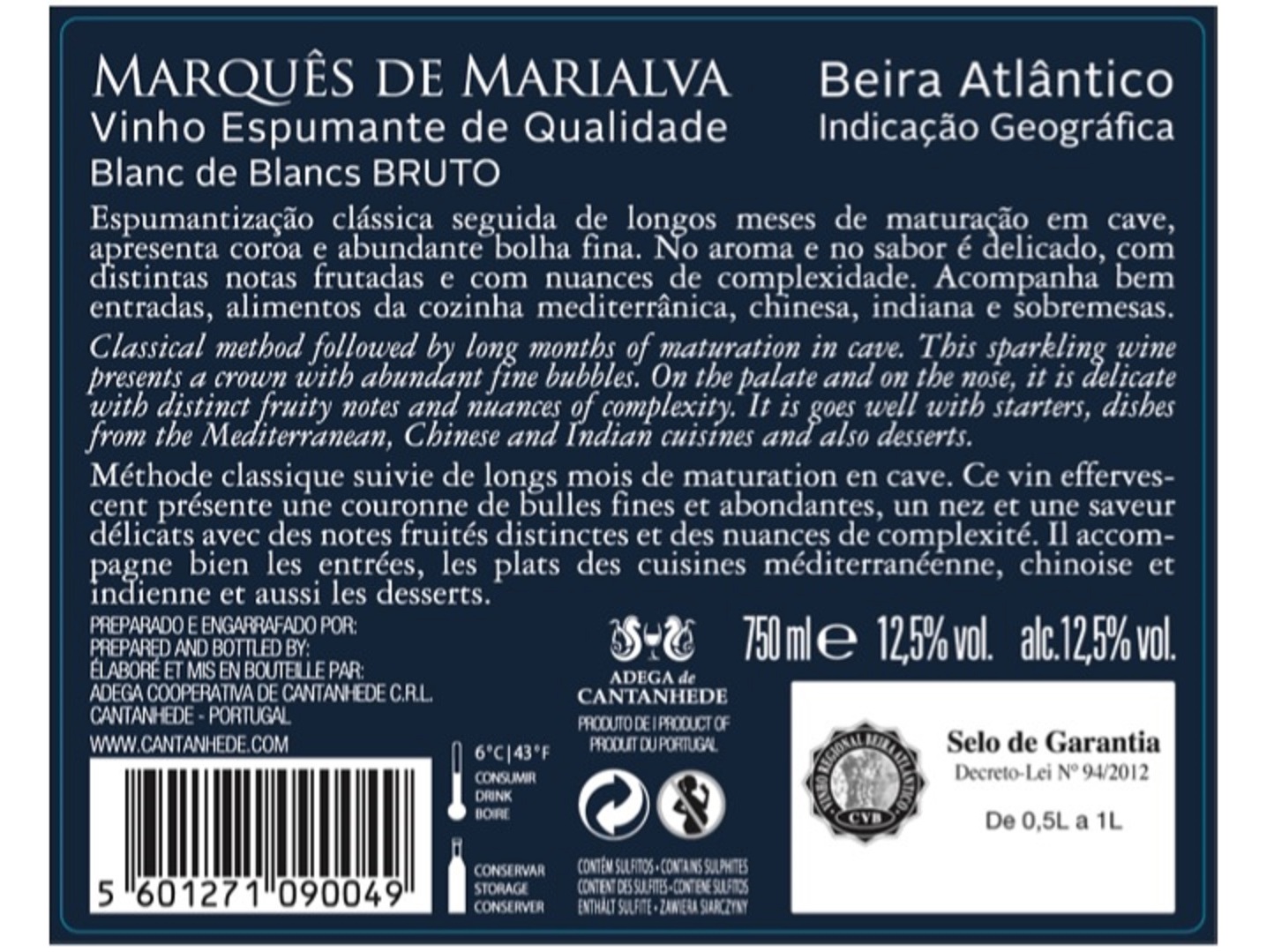 ESPUMANTE MARQUÊS DE MARIALVA BLANC DE BLANCS BRUTO 0.75L