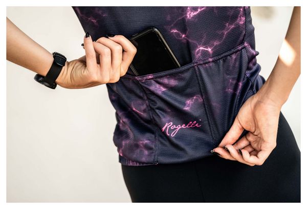 Maillot Manches Courtes Velo Rogelli Marble - Femme - Bleu/Rose