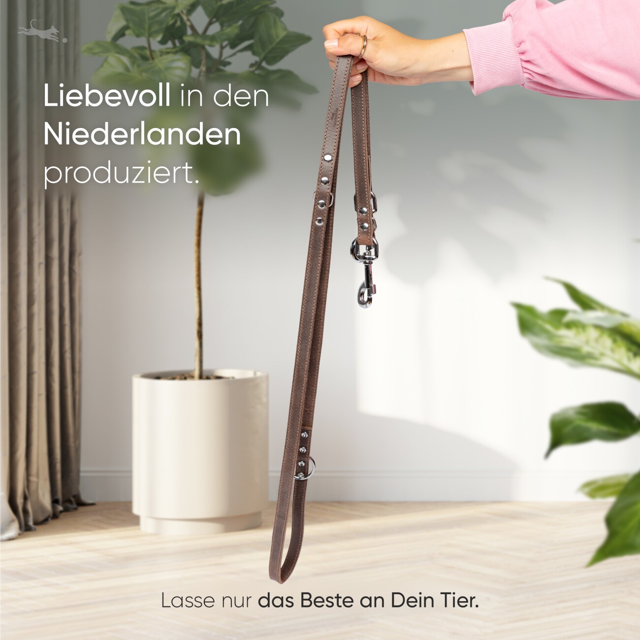 Freudentier Hundeleine aus zertifiziertem Leder 2m, verstellbar dunkelbraun 1,6 cm