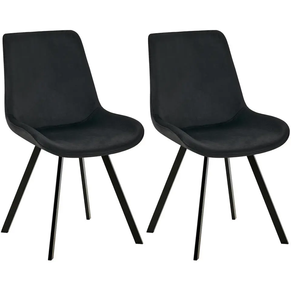 CLP Set van 2 Eetkamerstoel Lewes zwart Frame - Fluweel - zwart