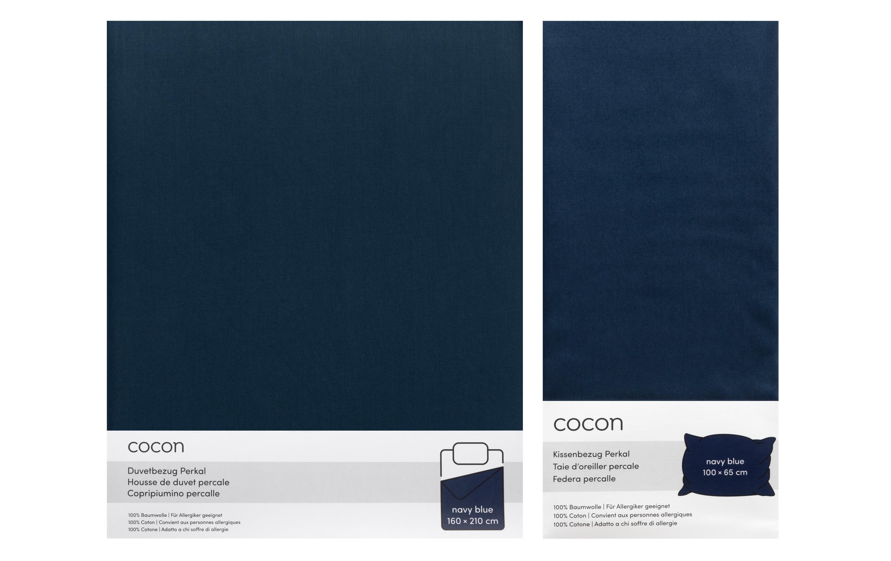 Bettwäsche Perkal 160 x 210 / 65 x 100, Marineblau3-teiliges Set aus reinem Baumwollperkal