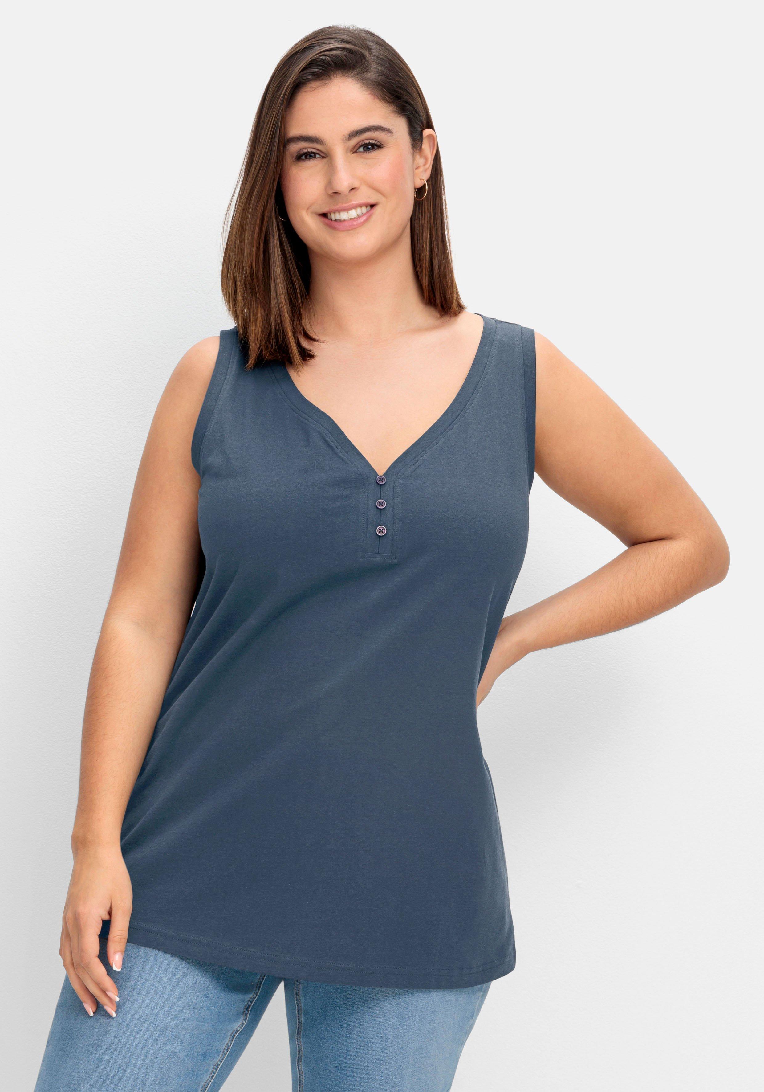 Tanktop mit V-Ausschnitt und Zierknopfleiste