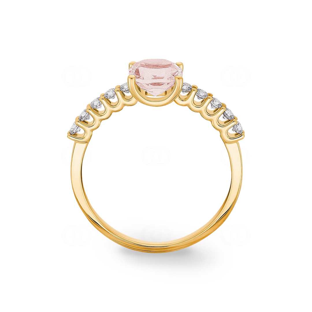 Pavé Solitärring 750/18 K Gelbgold mit Morganit & Diamanten 0.25 ct H/si