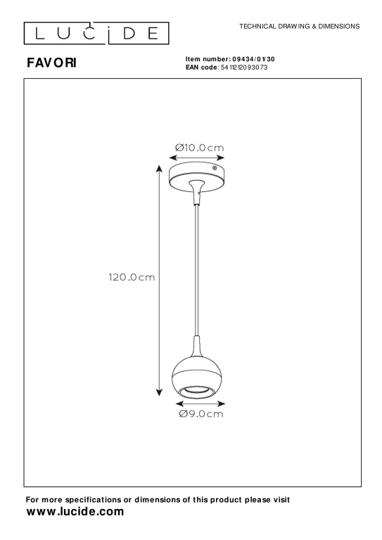 Lucide Favori 1 hanglamp Ø9 wit