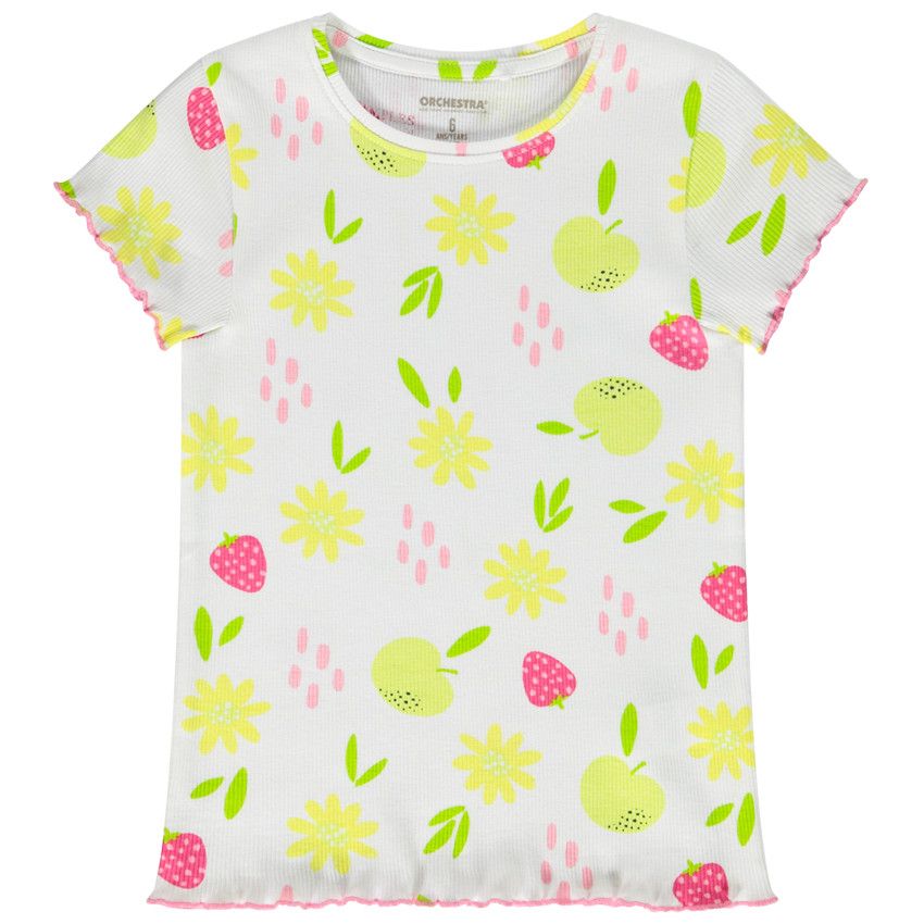 T-shirt manches courtes imprimé effet côtelé pour fille - Blanc