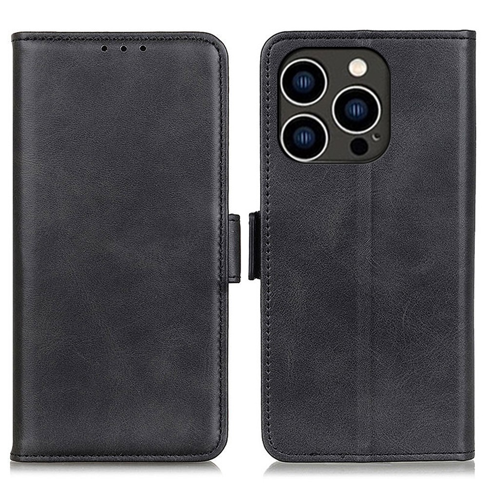 iPhone 15 Pro Max Vintage Leder Tasche Flip Cover mit Kartenfächer - Schwarz
